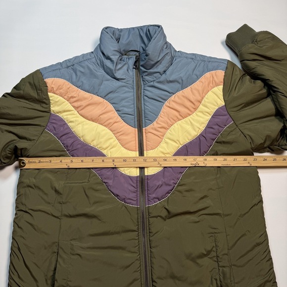 Cleo + Wolf Puffer Jacket Womens XL Green Quilted Retro Mountain Scene Back - Picture 5 of 7